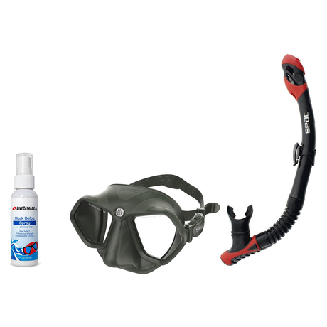 Seac Mask + Snorkel Package – Wild Anti-Fog Dual Lens Mask + Reverse Dry Snorkel + Free Mask Defog Spray — Green, Seac Rever…