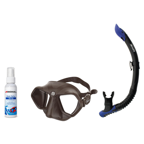 Seac Mask + Snorkel Package – Wild Anti-Fog Dual Lens Mask + Reverse Dry Snorkel + Free Mask Defog Spray — Brown, Seac Rever…