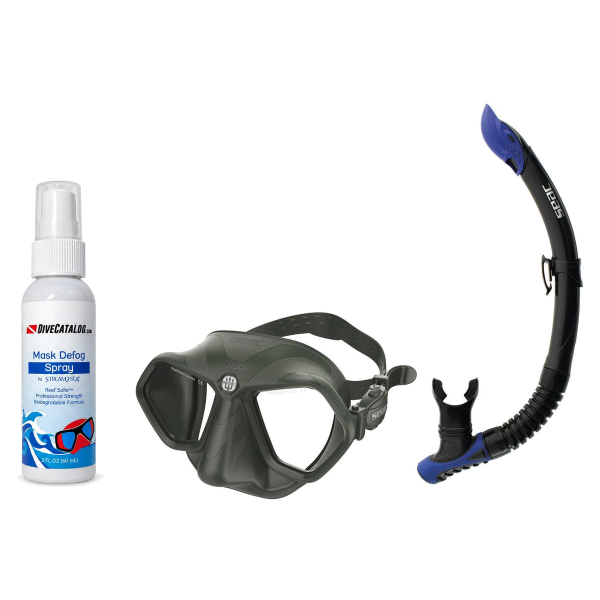 Seac Mask + Snorkel Package – Wild Anti-Fog Dual Lens Mask + Reverse Dry Snorkel + Free Mask Defog Spray — Green, Seac Rever…