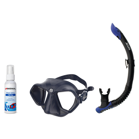 Seac Mask + Snorkel Package – Wild Anti-Fog Dual Lens Mask + Reverse Dry Snorkel + Free Mask Defog Spray — Blue, Seac Revers…