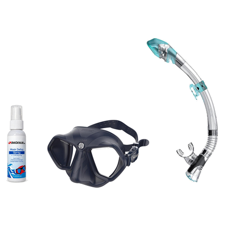 Seac Mask + Snorkel Package – Wild Anti-Fog Dual Lens Mask + Reverse Dry Snorkel + Free Mask Defog Spray — Blue, Seac Fast T…