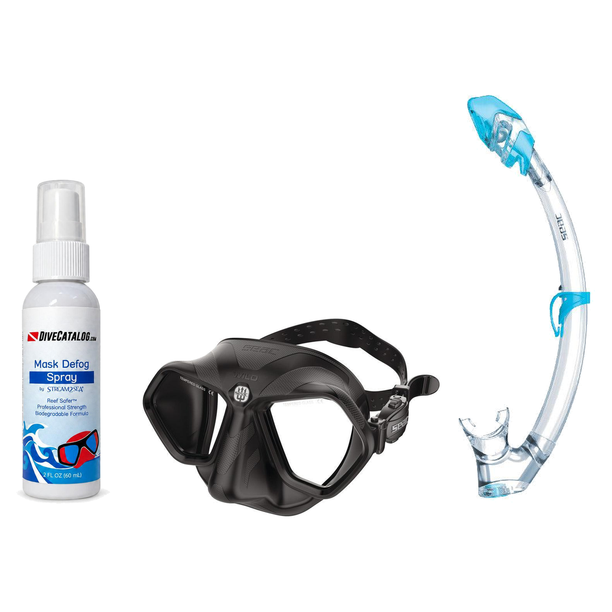 Seac Mask + Snorkel Package – Wild Anti-Fog Dual Lens Mask + Reverse Dry Snorkel + Free Mask Defog Spray — Black, Seac Tribe…