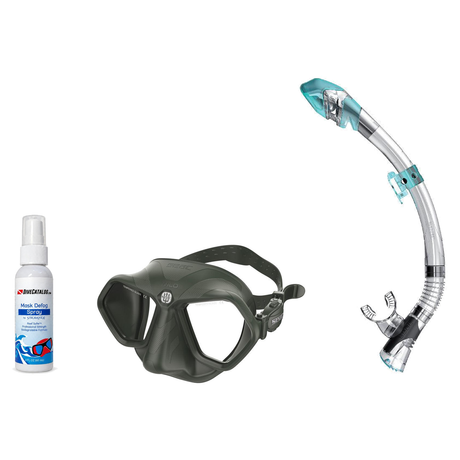 Seac Mask + Snorkel Package – Wild Anti-Fog Dual Lens Mask + Reverse Dry Snorkel + Free Mask Defog Spray — Green, Seac Fast…