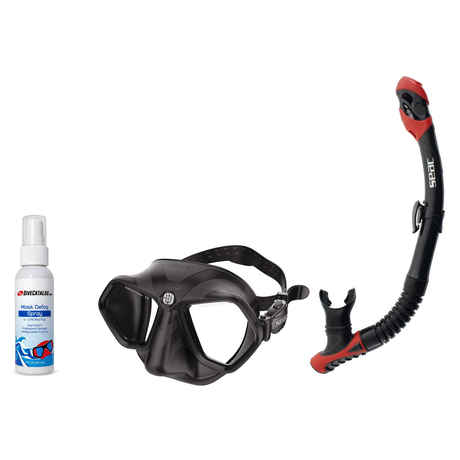 Seac Mask + Snorkel Package – Wild Anti-Fog Dual Lens Mask + Reverse Dry Snorkel + Free Mask Defog Spray — Black, Seac Rever…