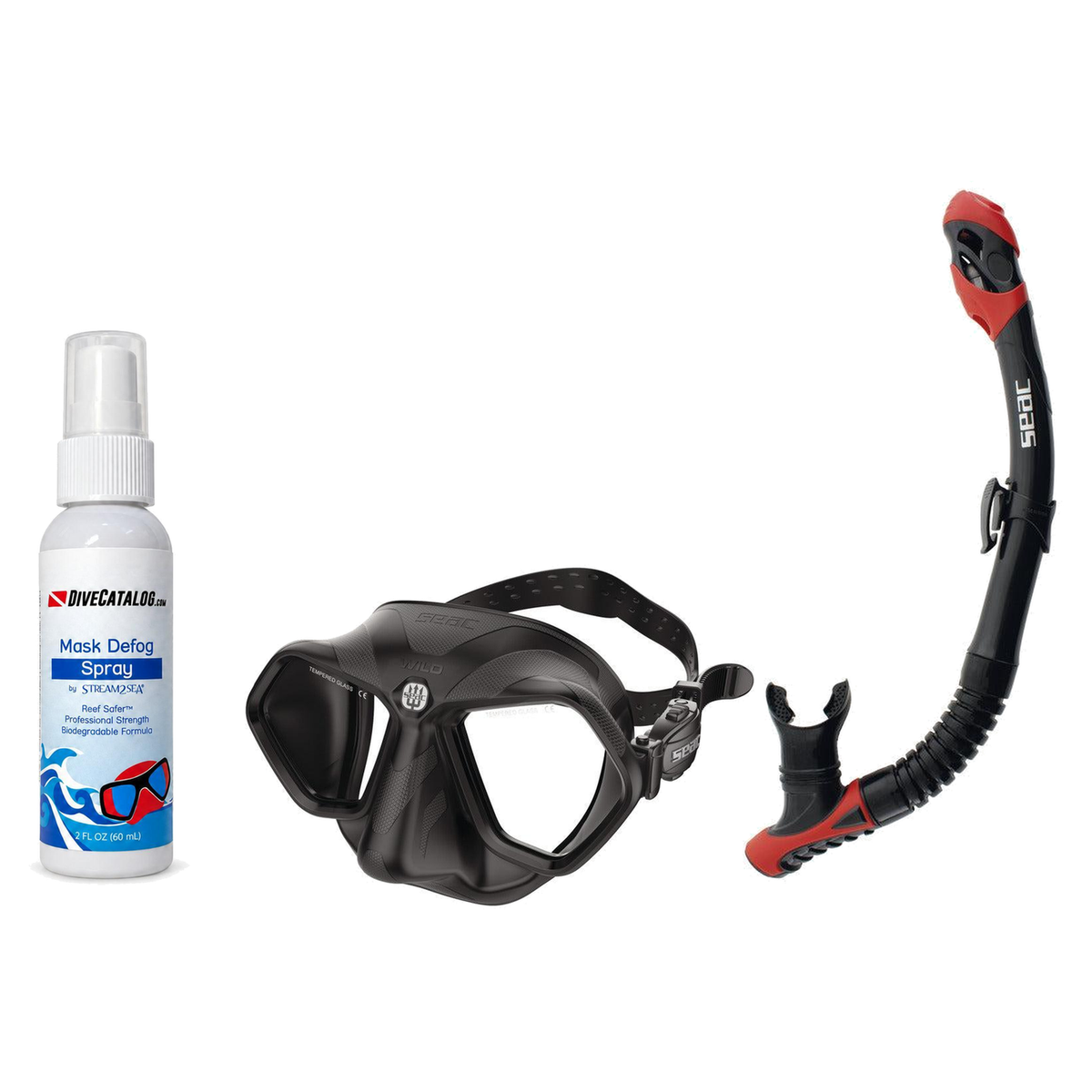 Seac Mask + Snorkel Package – Wild Anti-Fog Dual Lens Mask + Reverse Dry Snorkel + Free Mask Defog Spray — Black, Seac Rever…