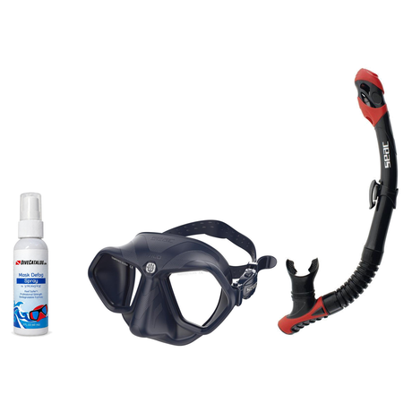 Seac Mask + Snorkel Package – Wild Anti-Fog Dual Lens Mask + Reverse Dry Snorkel + Free Mask Defog Spray — Blue, Seac Revers…