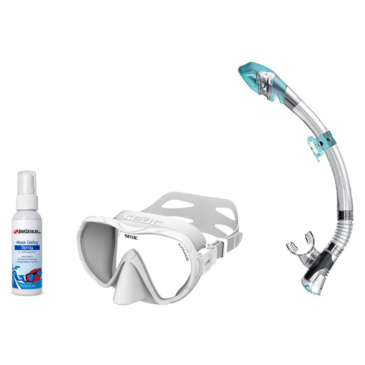 Seac Mask + Snorkel Package – X-Frame Mask + Reverse Dry Snorkel + Free Mask Defog Spray — White, Seac Fast Tech Dry Adult S…