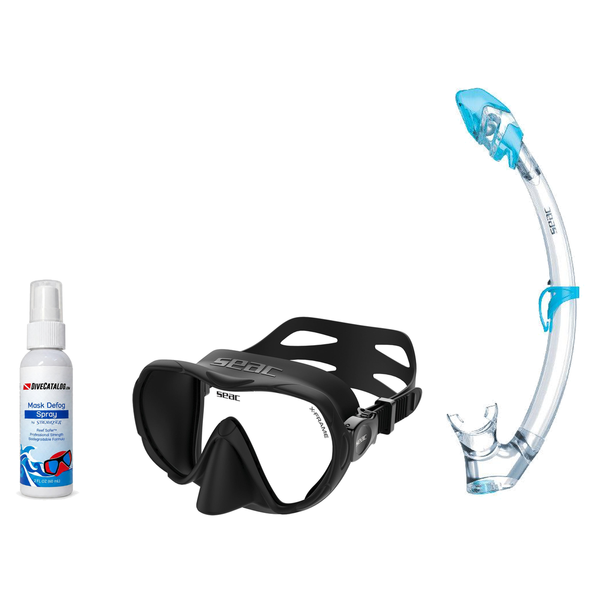 Seac Mask + Snorkel Package – X-Frame Mask + Reverse Dry Snorkel + Free Mask Defog Spray — Black, Seac Tribe Dry Scuba Divin…