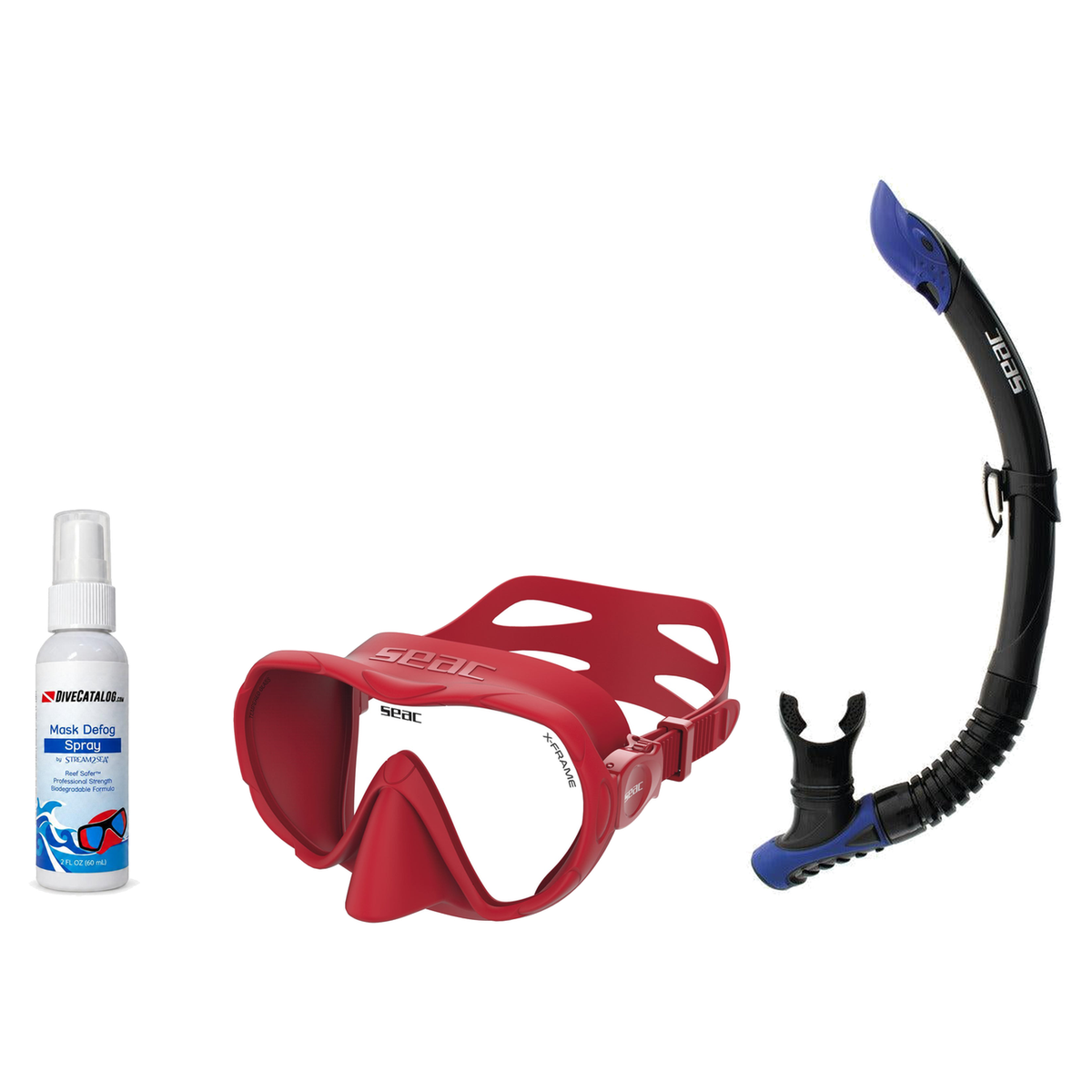 Seac Mask + Snorkel Package – X-Frame Mask + Reverse Dry Snorkel + Free Mask Defog Spray — Red, Seac Reverse Snorkel Anti-Sp…