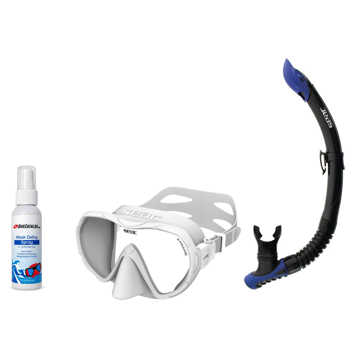 Seac Mask + Snorkel Package – X-Frame Mask + Reverse Dry Snorkel + Free Mask Defog Spray — White, Seac Reverse Snorkel Anti-…