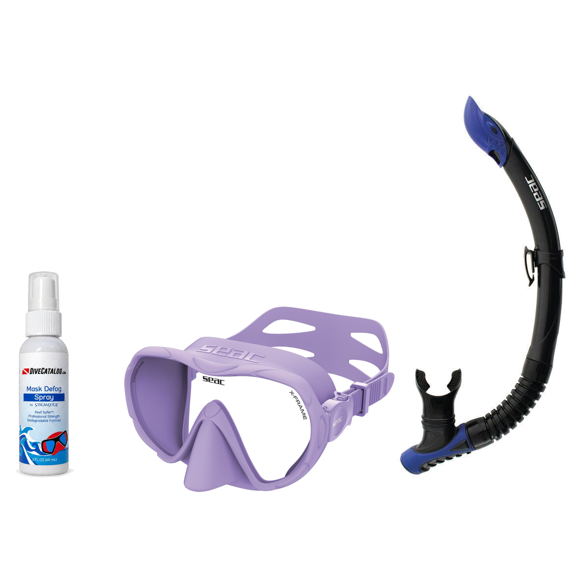 Seac Mask + Snorkel Package – X-Frame Mask + Reverse Dry Snorkel + Free Mask Defog Spray — Lilac, Seac Reverse Snorkel Anti-…