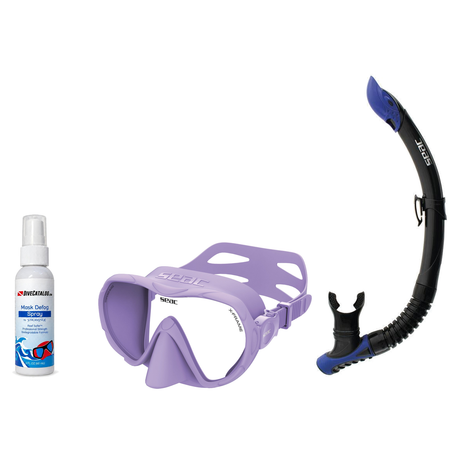 Seac Mask + Snorkel Package – X-Frame Mask + Reverse Dry Snorkel + Free Mask Defog Spray — Lilac, Seac Reverse Snorkel Anti-…