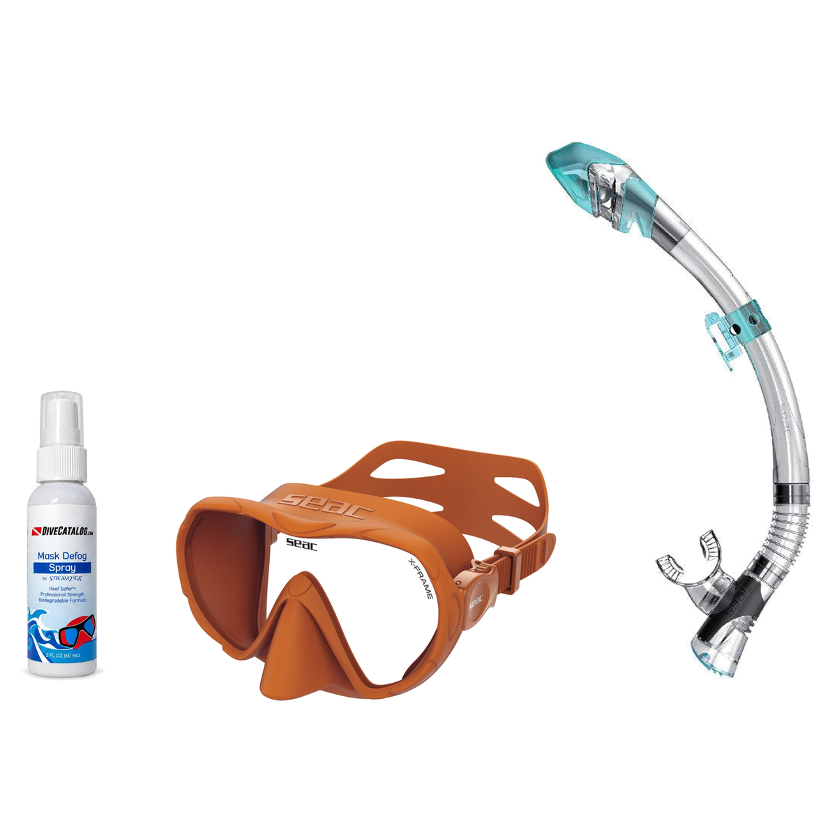 Seac Mask + Snorkel Package – X-Frame Mask + Reverse Dry Snorkel + Free Mask Defog Spray — Orange, Seac Fast Tech Dry Adult…