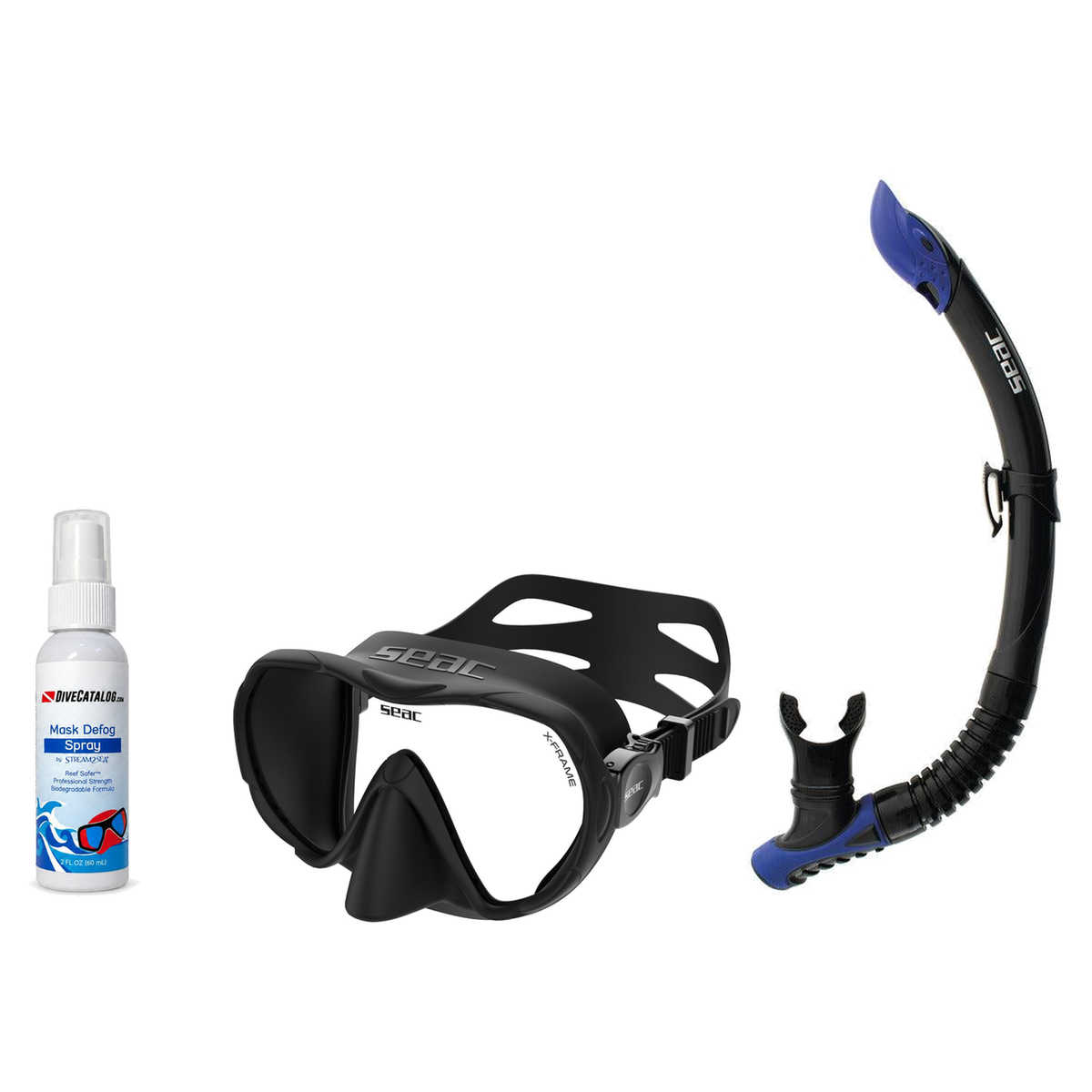 Seac Mask + Snorkel Package – X-Frame Mask + Reverse Dry Snorkel + Free Mask Defog Spray — Black, Seac Reverse Snorkel Anti-…