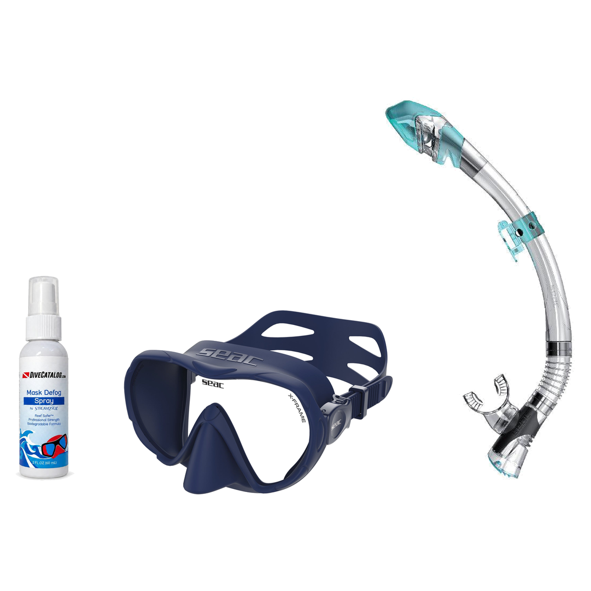 Seac Mask + Snorkel Package – X-Frame Mask + Reverse Dry Snorkel + Free Mask Defog Spray — Blue, Seac Fast Tech Dry Adult Sc…