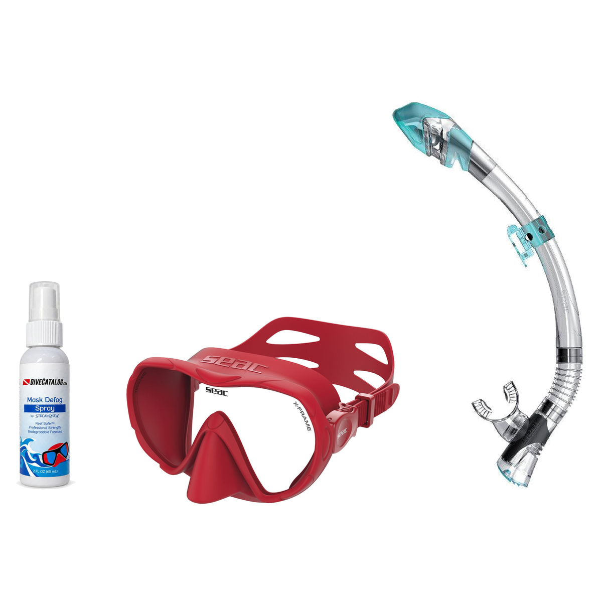 Seac Mask + Snorkel Package – X-Frame Mask + Reverse Dry Snorkel + Free Mask Defog Spray — Red, Seac Fast Tech Dry Adult Scu…