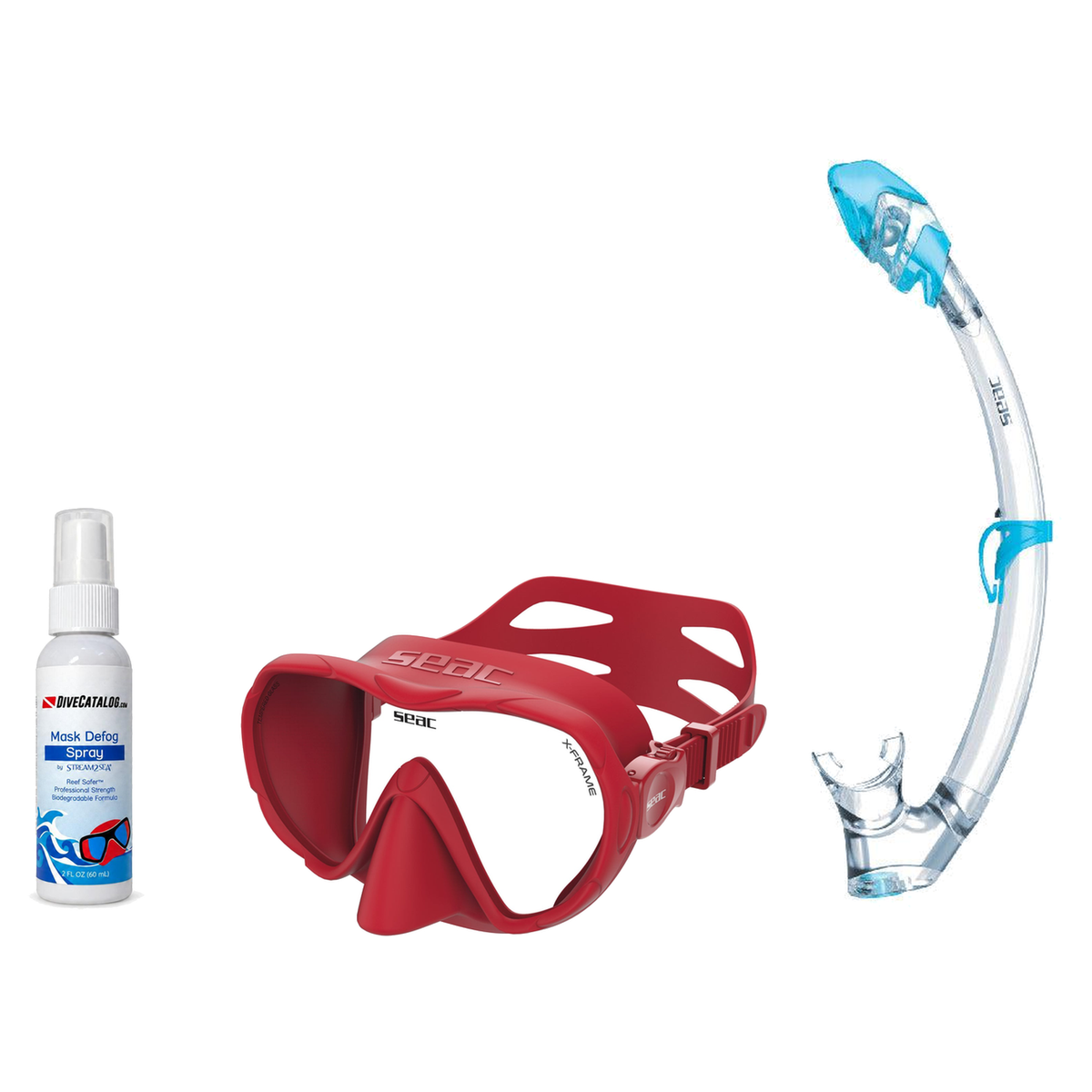 Seac Mask + Snorkel Package – X-Frame Mask + Reverse Dry Snorkel + Free Mask Defog Spray — Red, Seac Tribe Dry Scuba Diving…