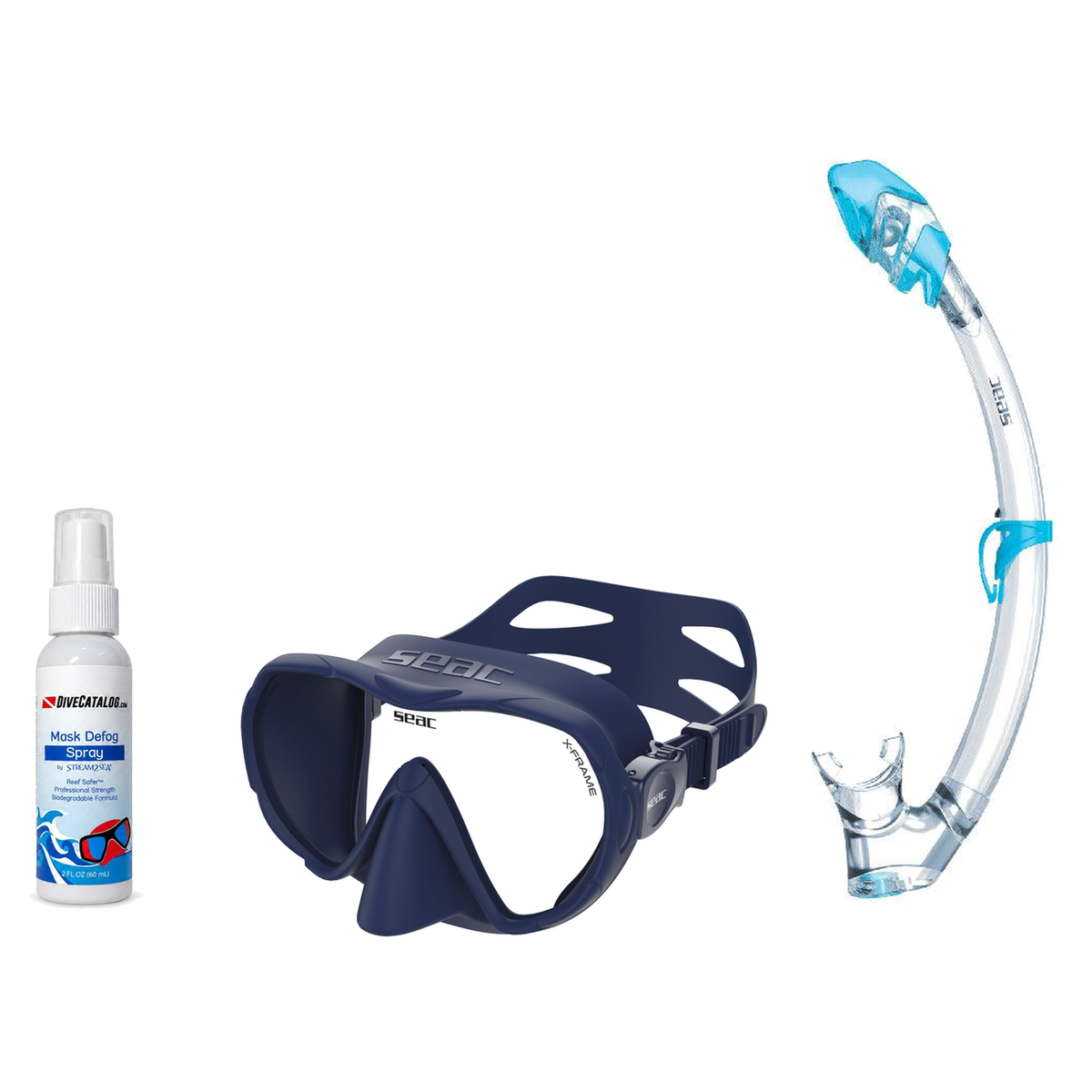 Seac Mask + Snorkel Package – X-Frame Mask + Reverse Dry Snorkel + Free Mask Defog Spray — Blue, Seac Tribe Dry Scuba Diving…