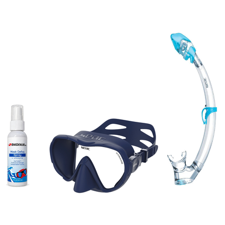 Seac Mask + Snorkel Package – X-Frame Mask + Reverse Dry Snorkel + Free Mask Defog Spray — Blue, Seac Tribe Dry Scuba Diving…