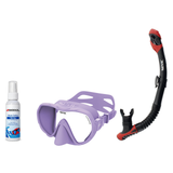 Seac Mask + Snorkel Package – X-Frame Mask + Reverse Dry Snorkel + Free Mask Defog Spray — Lilac, Seac Reverse Dry Snorkel
