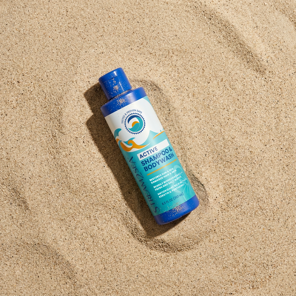 Stream2Sea Shampoo & Body Wash at the beach