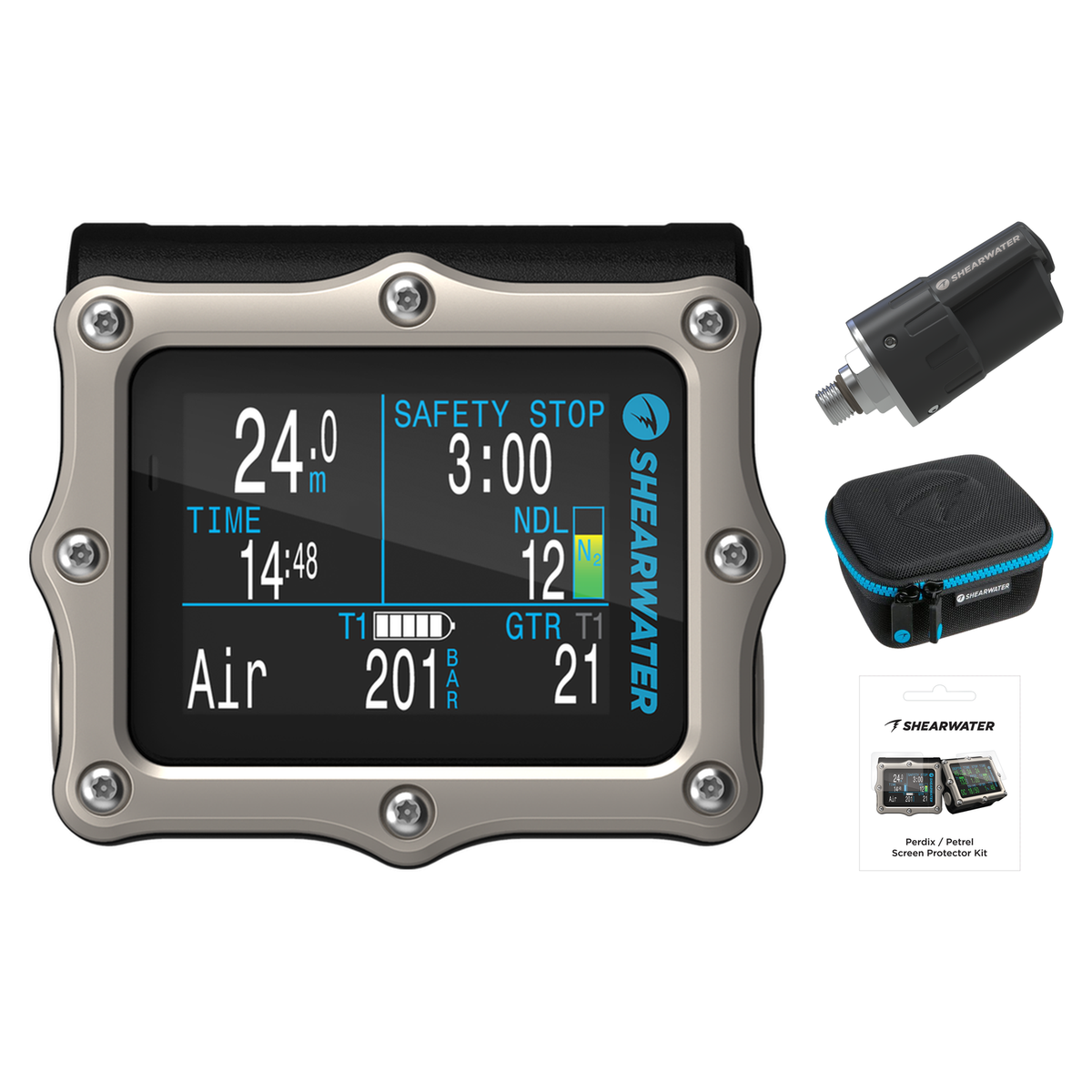 Shearwater Perdix 2 Ti Dive Computer + Swift Transmitter + EVA Travel Case + Screen Protectors Package — includes Shearwater…