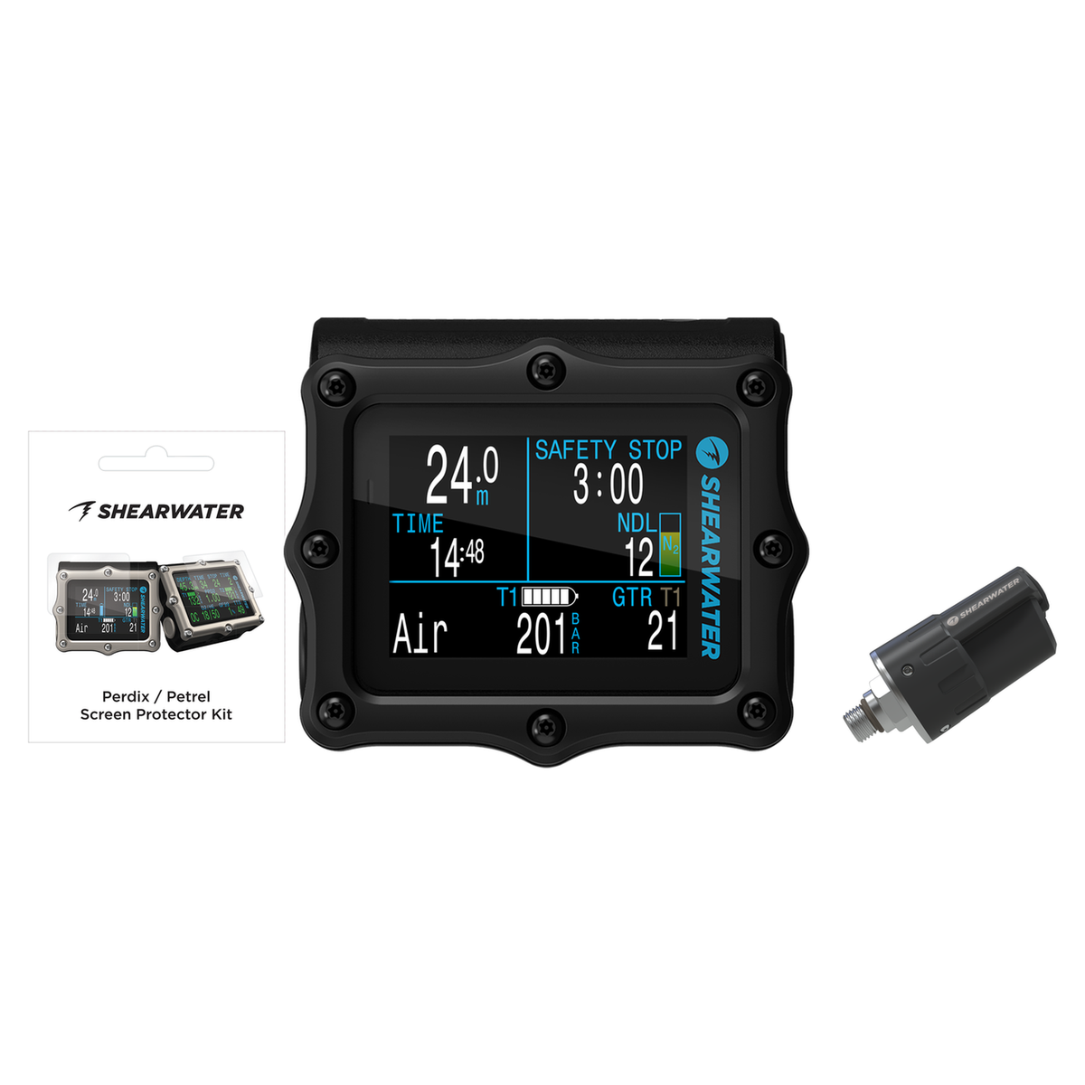 Shearwater Perdix 2 Ti Dive Computer + Swift Transmitter + Screen Protectors Package — Black