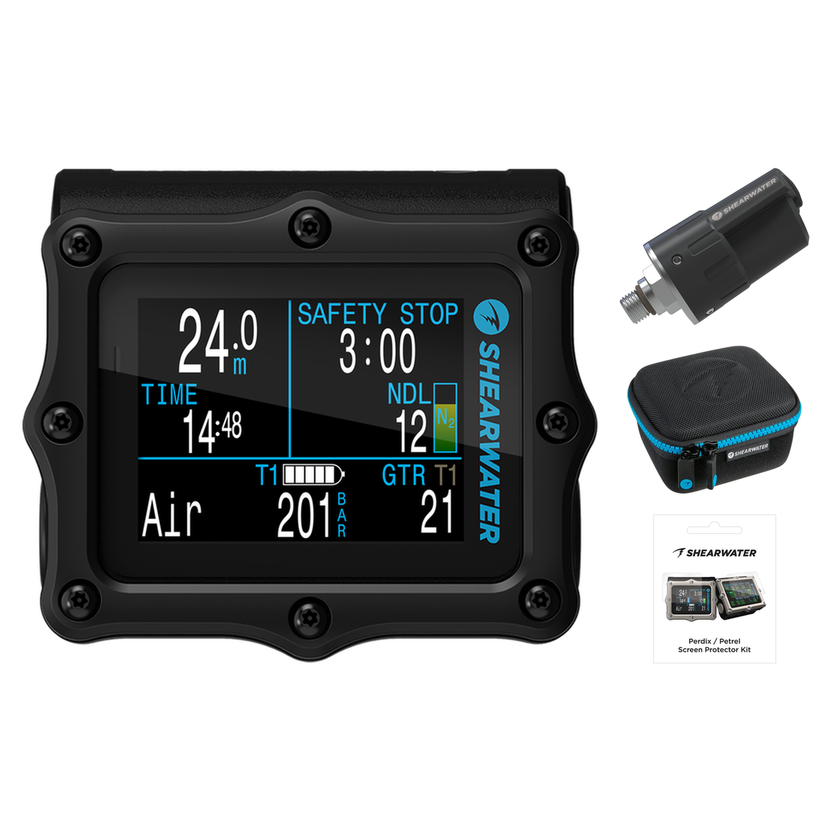 Shearwater Perdix 2 Ti Dive Computer + Swift Transmitter + EVA Travel Case + Screen Protectors Package — Black