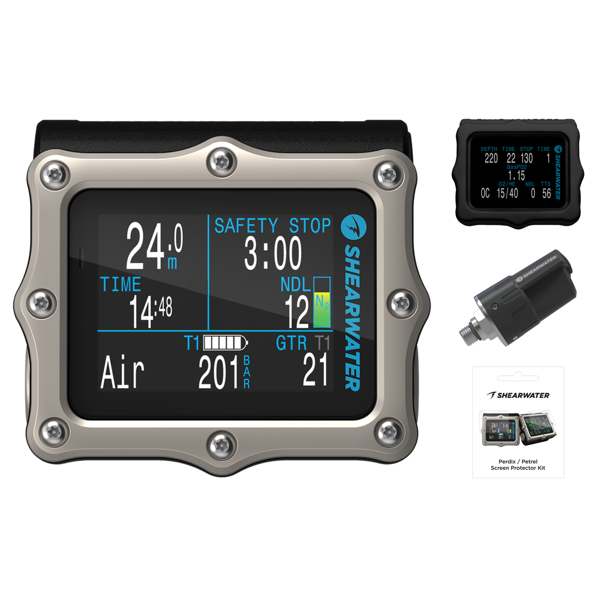 Shearwater Perdix 2 Ti Dive Computer + Swift Transmitter + Screen Protectors + Silicone Case Package — includes Shearwater P…