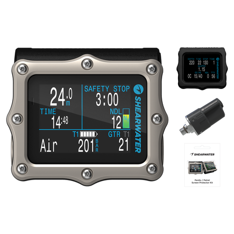 Shearwater Perdix 2 Ti Dive Computer + Swift Transmitter + Screen Protectors + Silicone Case Package — Silver