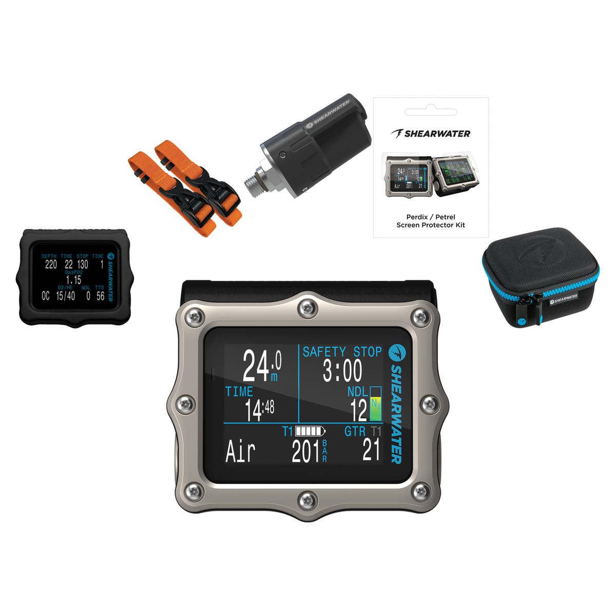 Shearwater Perdix 2 Ti Dive Computer + Swift Transmitter + EVA Travel Case + Screen Protectors + Silicone Case + Strap Kit P…