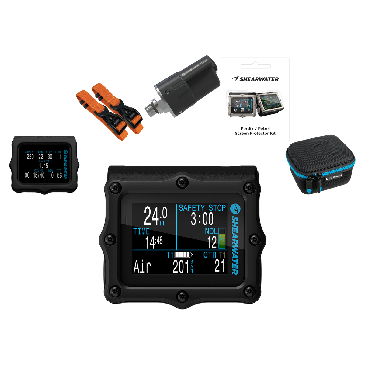 Shearwater Perdix 2 Ti Dive Computer + Swift Transmitter + EVA Travel Case + Screen Protectors + Silicone Case + Strap Kit P…