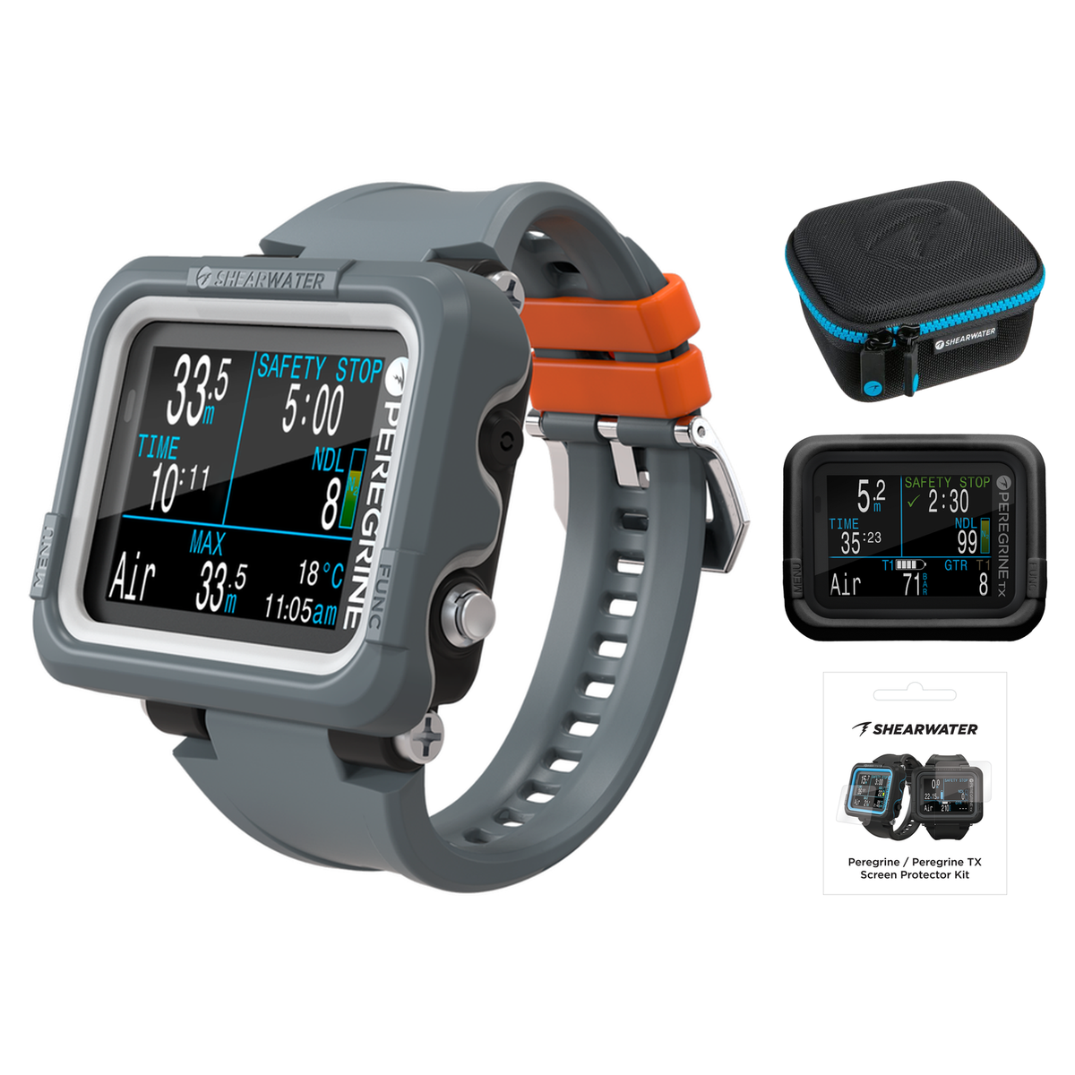 Shearwater Peregrine Dive Computer + EVA Travel Case + Screen Protectors + Silicone Case Package — Adventures Dark