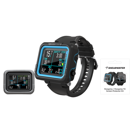 Shearwater Peregrine Dive Computer + Screen Protectors + Silicone Case Package — Black