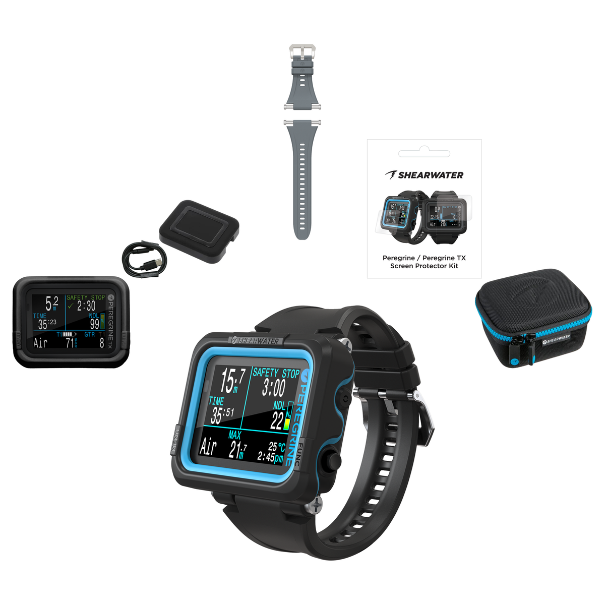 Shearwater Peregrine Dive Computer + EVA Travel Case + Screen Protectors + Silicone Case + Strap Kit + Charger Package — inc…