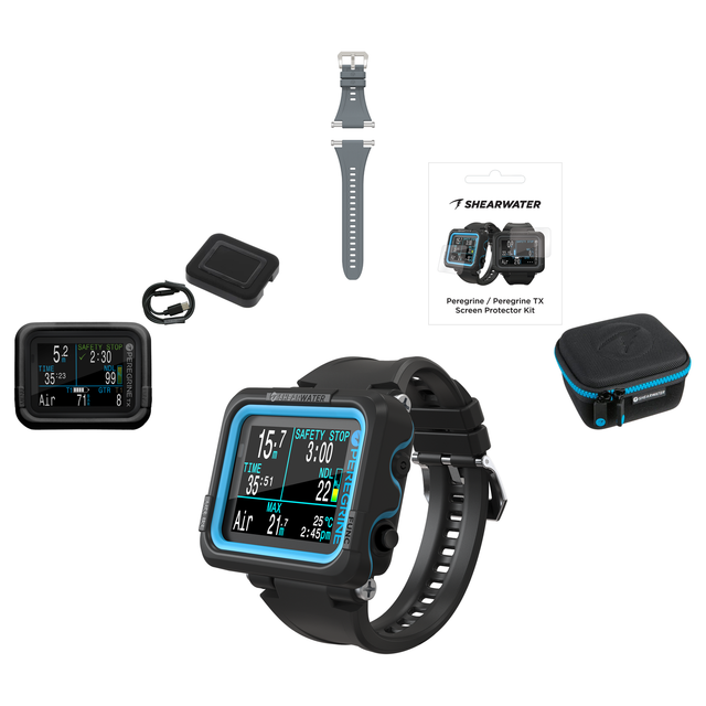 Shearwater Peregrine Dive Computer + EVA Travel Case + Screen Protectors + Silicone Case + Strap Kit + Charger Package — inc…