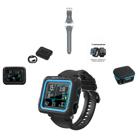 Shearwater Peregrine Dive Computer + EVA Travel Case + Screen Protectors + Silicone Case + Strap Kit + Charger Package