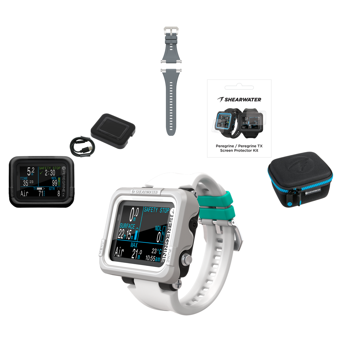 Shearwater Peregrine Dive Computer + EVA Travel Case + Screen Protectors + Silicone Case + Strap Kit + Charger Package — Adv…