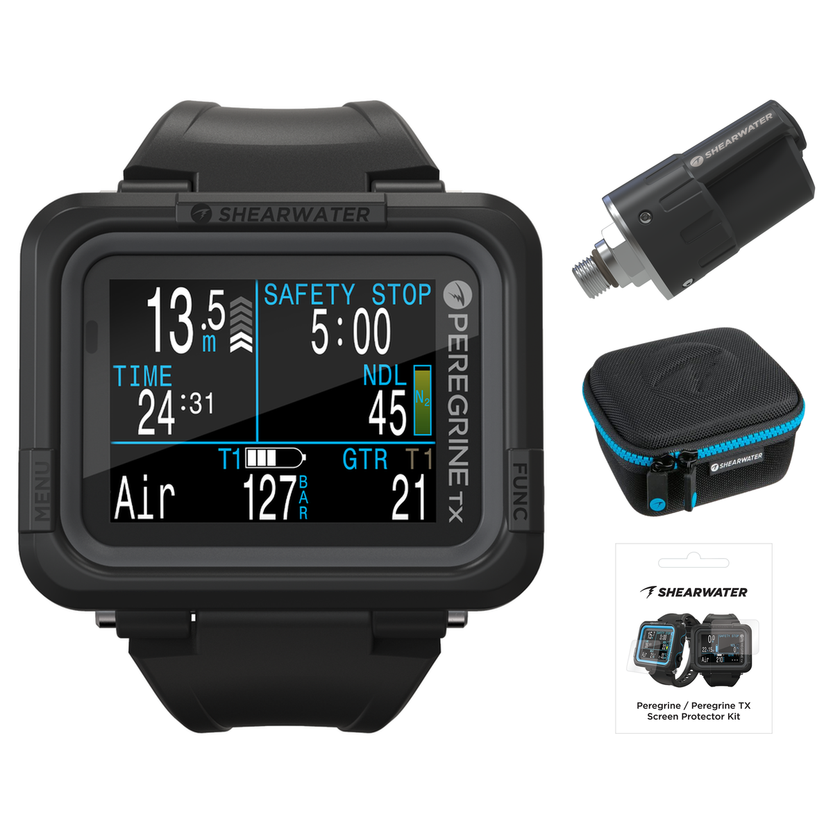 Shearwater Peregrine TX Dive Computer + Swift Transmitter + EVA Travel Case + Screen Protectors Package — includes Shearwate…