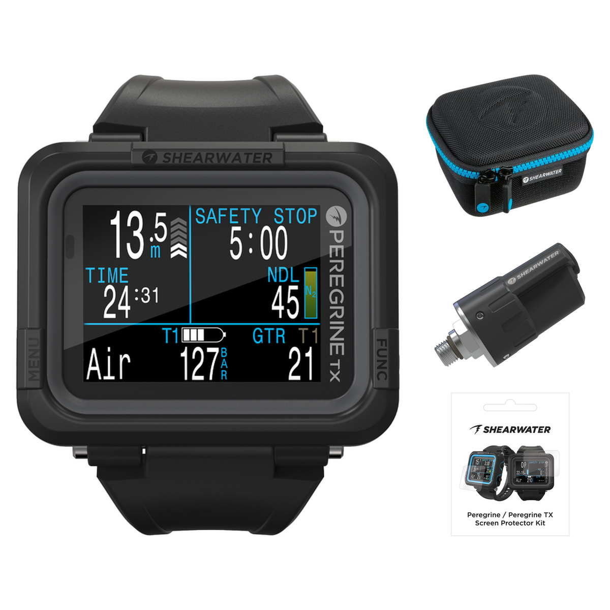 Shearwater Peregrine TX Dive Computer + Swift Transmitter + EVA Travel Case + Screen Protectors Package — includes Shearwate…