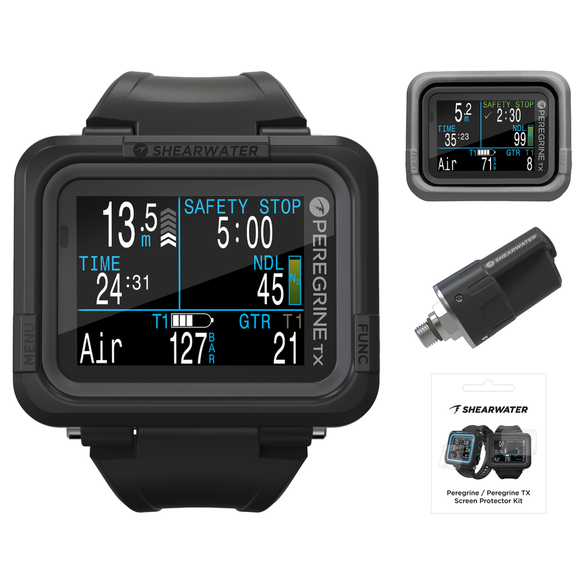 Shearwater Peregrine TX Dive Computer + Swift Transmitter + Screen Protectors + Silicone Case Package — includes Shearwater…
