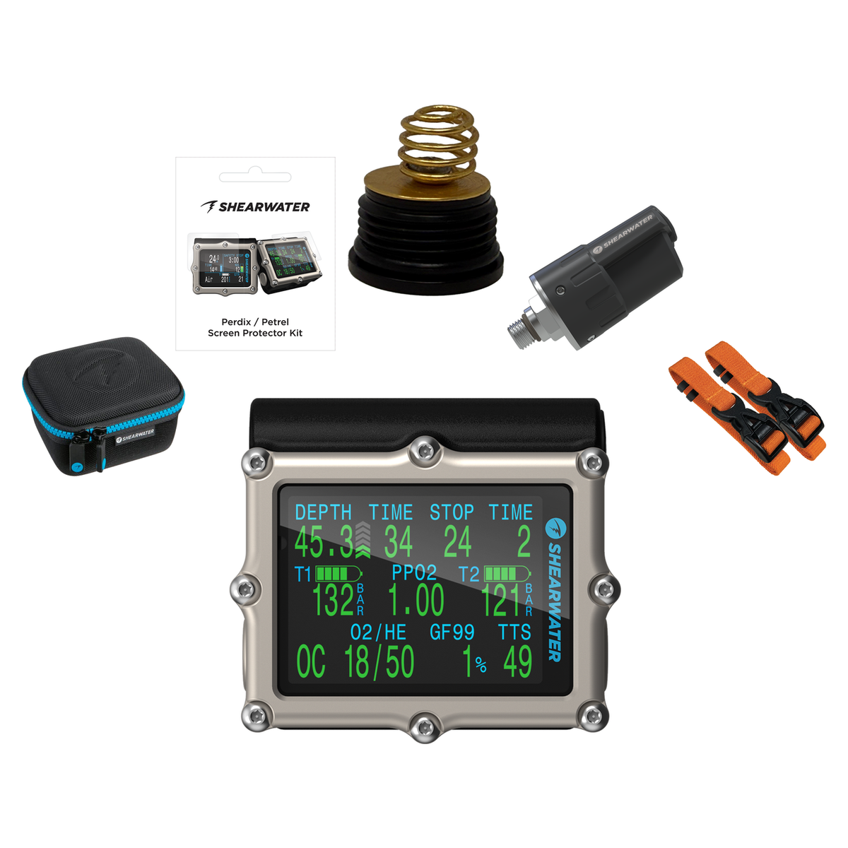 Shearwater Petrel 3 Dive Computer + Swift Transmitter + EVA Travel Case + Screen Protectors + Strap Kit + Battery Cap Kit Pa…