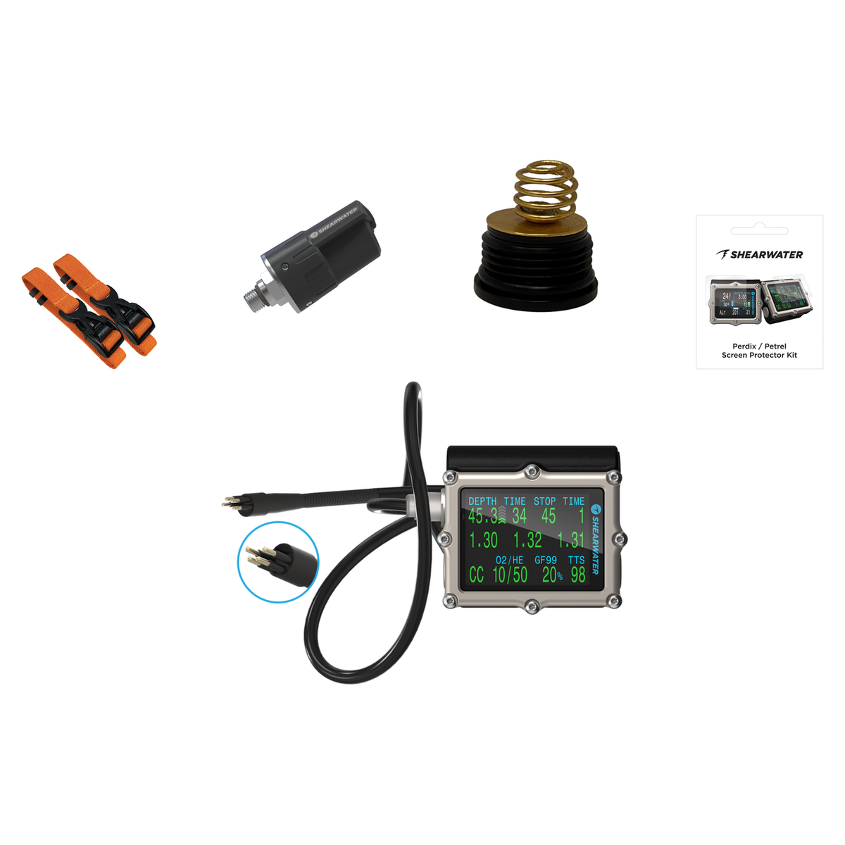 Shearwater Petrel 3 Dive Computer + Swift Transmitter + Screen Protectors + Strap Kit + Battery Cap Kit Package