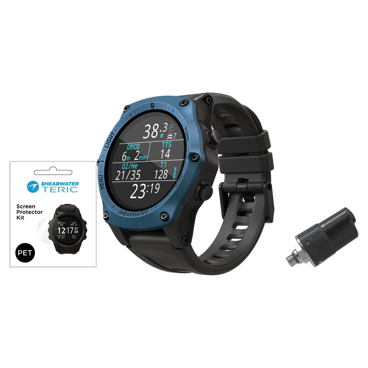 Shearwater Teric Dive Computer + Swift Transmitter + Screen Protectors Package — Blue