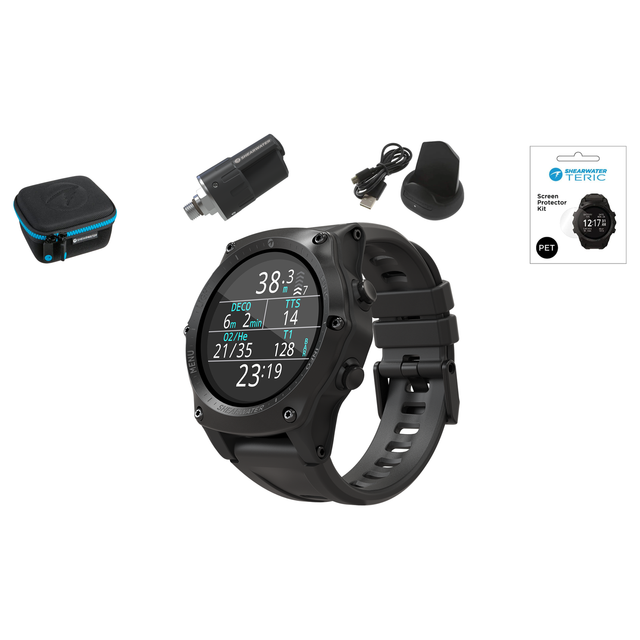 Shearwater Teric Dive Computer + Swift Transmitter + EVA Travel Case + Screen Protectors + Charger Package — includes Shearw…
