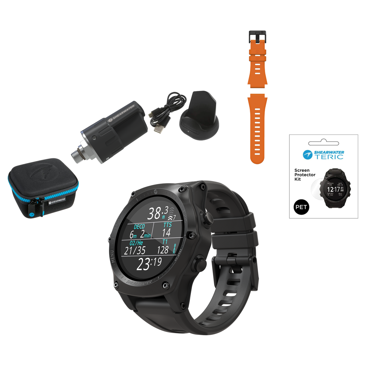 Shearwater Teric Dive Computer + Swift Transmitter + EVA Travel Case + Screen Protectors + Charger + Remora Color Strap Kit…