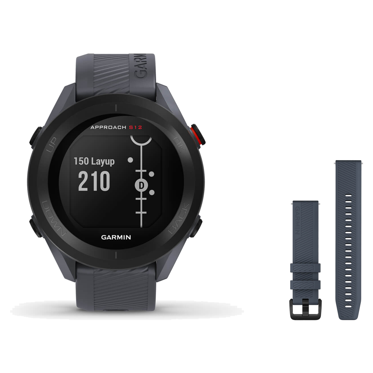 Garmin Approach S12 Golf Smartwatch + Quick Release 20mm Band Package — Granite Blue