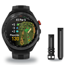 Garmin Approach S70 47mm Golf Smartwatch + 22mm Band Package — 47 mm, Black/Red Ceramic Bezel with Black Silicone Band
