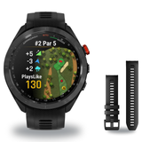 Garmin Approach S70 47mm Golf Smartwatch + 22mm Band Package — 47 mm, Black/Red Ceramic Bezel with Black Silicone Band