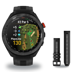 Garmin Approach S70 47mm Golf Smartwatch + 22mm Band Package — 47 mm, Black/Red Ceramic Bezel with Black Silicone Band